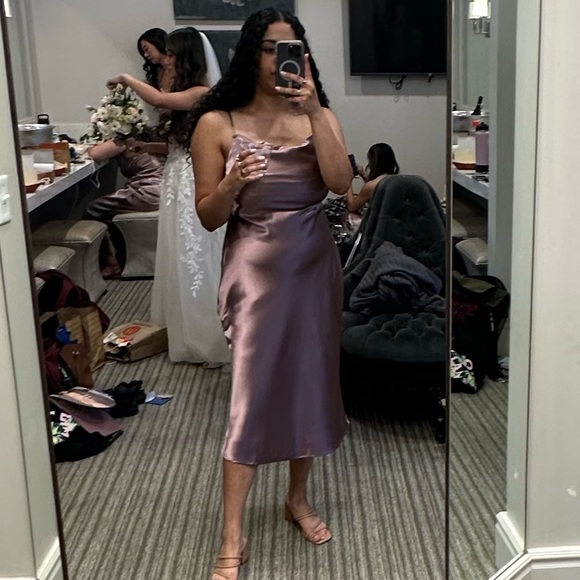 NWT Birdy Grey Lisa midi slip dress in satin dark mauve XL - Picture 10 of 13